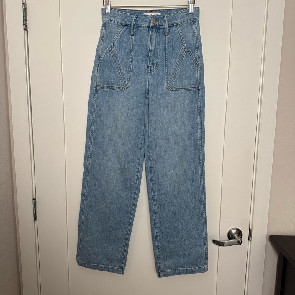 Madewell x Warm Jeans Womens Sz 27 Blue High Rise Straight Wide Leg Pocket Denim